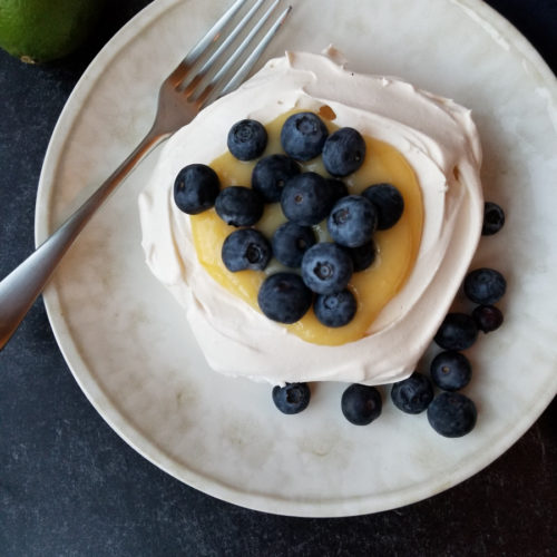 Mini Pavlova with Lime Curd and Blueberries