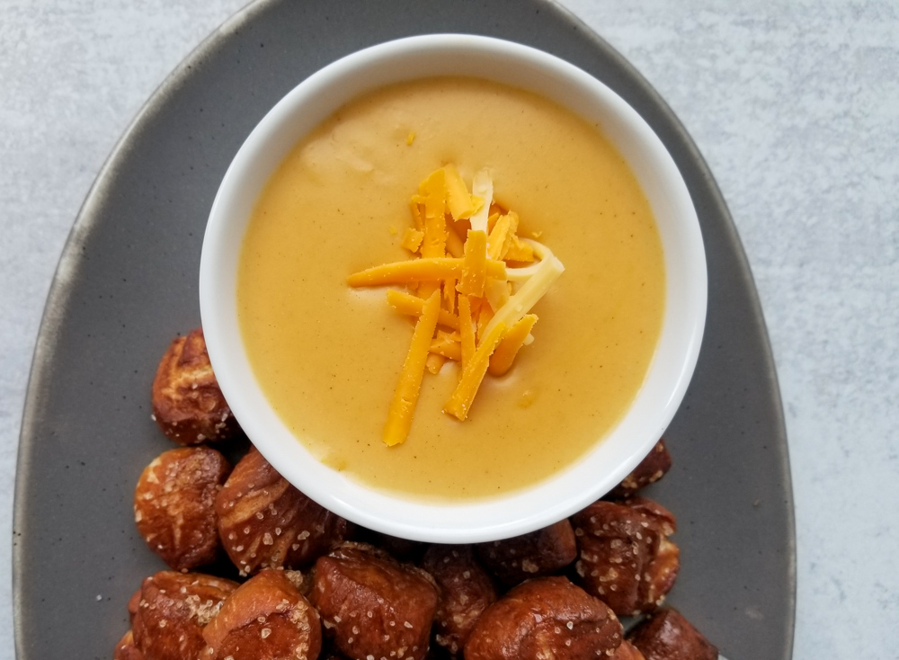 Soft Pretzel Bites with Smoked Gouda Cheese Dip.