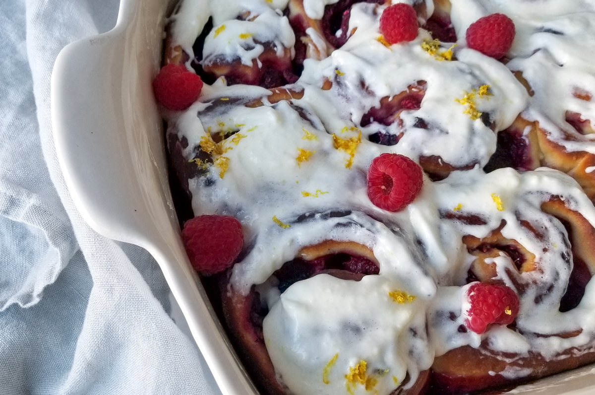 Raspberry Sweet Rolls With Lemon Cream Cheese Glaze Casual Foodist