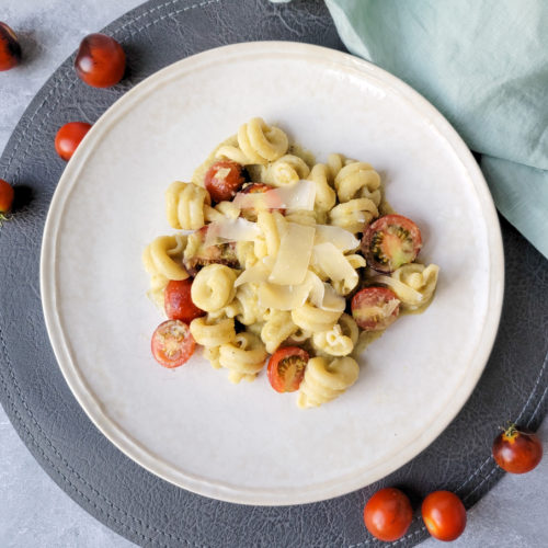 Pasta with Pesto Corn Sauce and Tomatoes