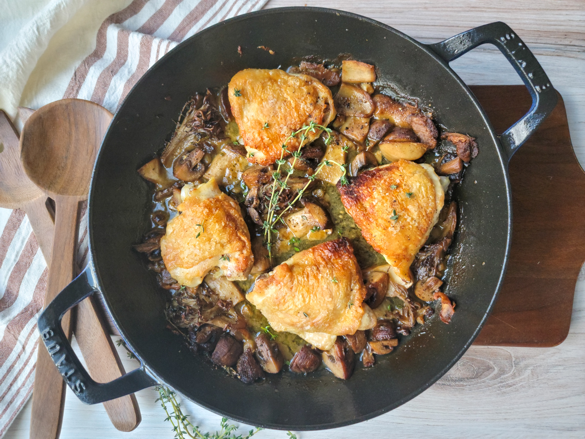 Crispy Pan-Roasted Chicken Thighs with Mushrooms