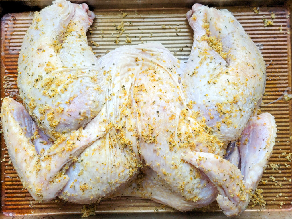 Spatchcock Turkey with Citrus-Herb Dry Brine - preparation