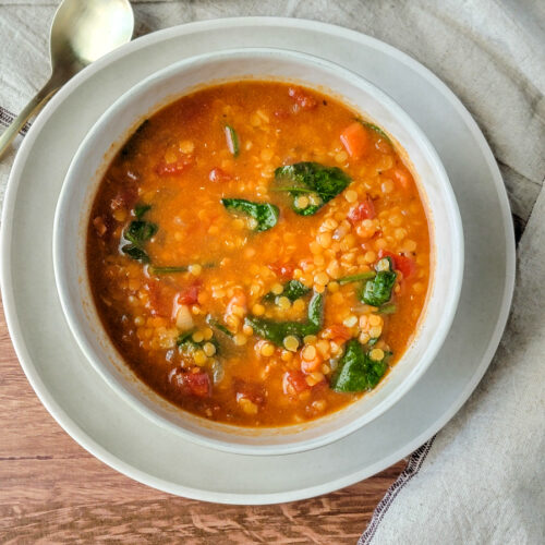 Mediterranean Lentil Soup with Spinach