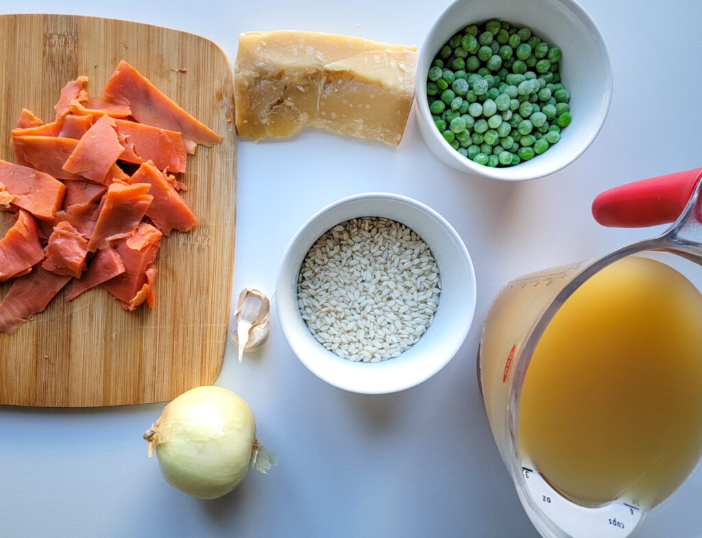 Risotto with Smoked Salmon and Peas - ingredients