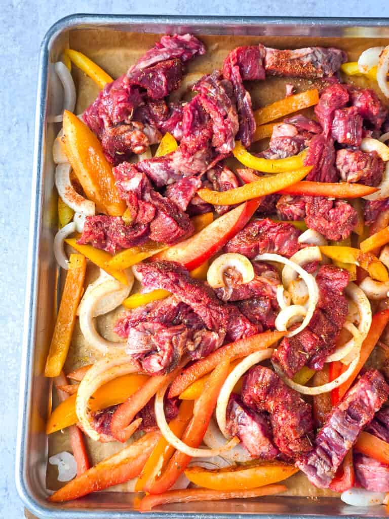 Sheet Pan Steak Fajitas preparation