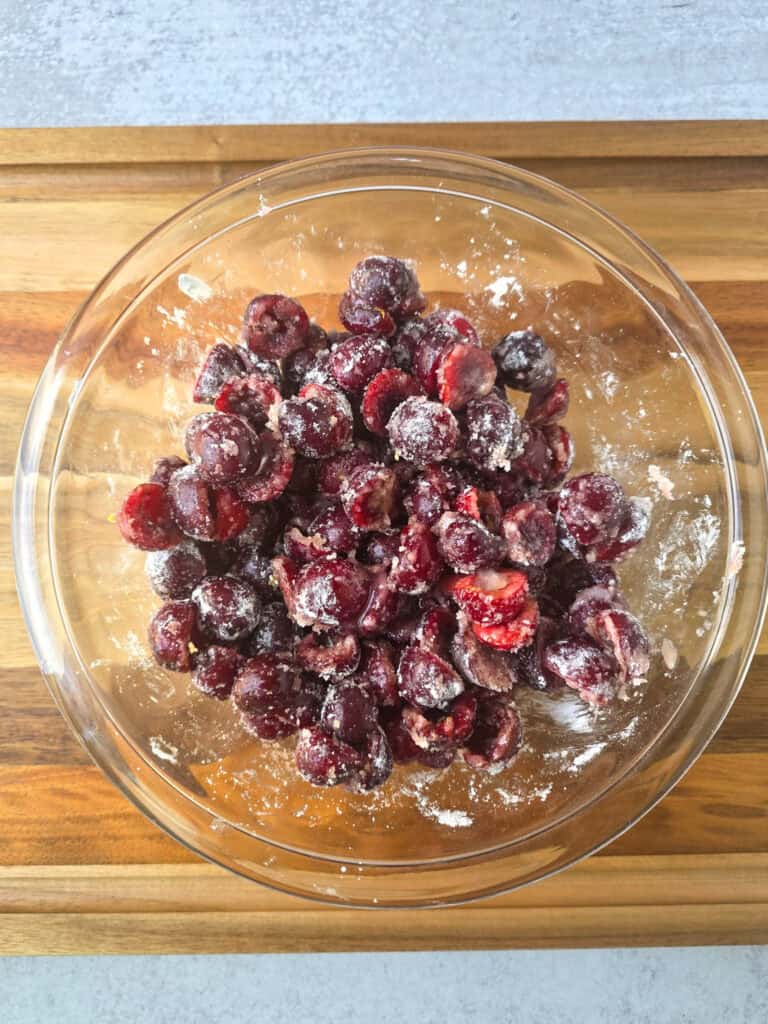 Cherry Cobbler with Biscuit Topping preparation