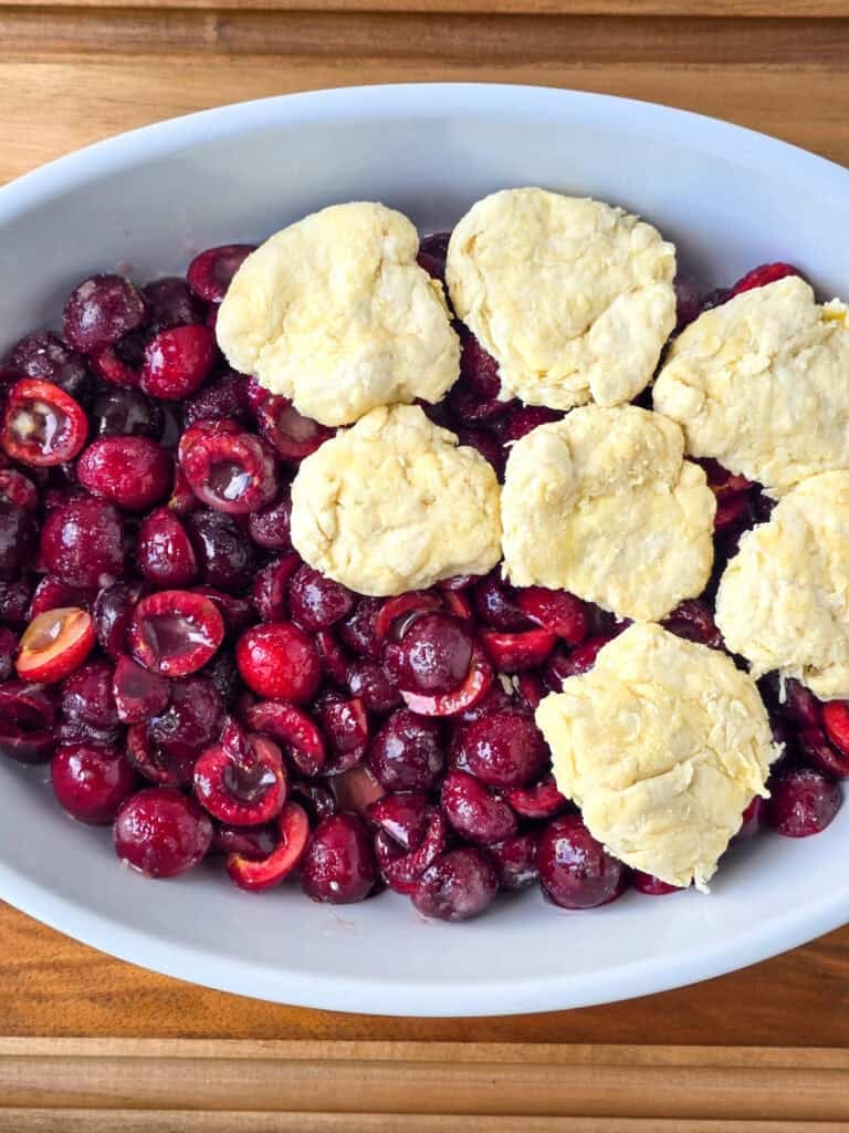 Cherry Cobbler with Biscuit Topping prepration