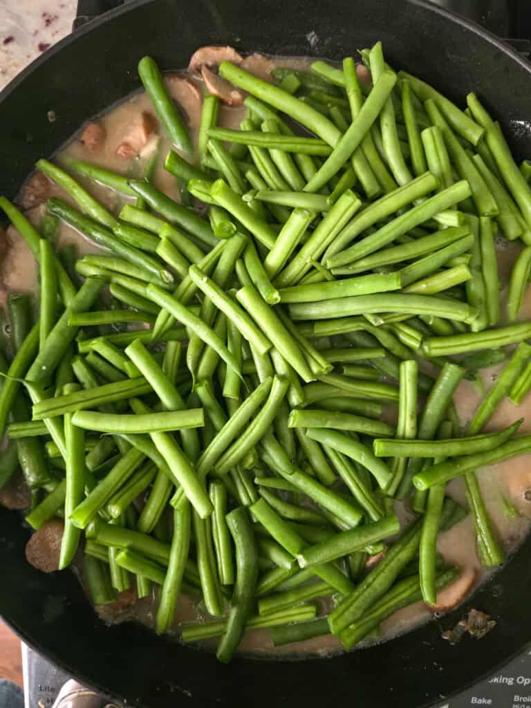 Green Bean Casserole with Crispy Shallots preparation