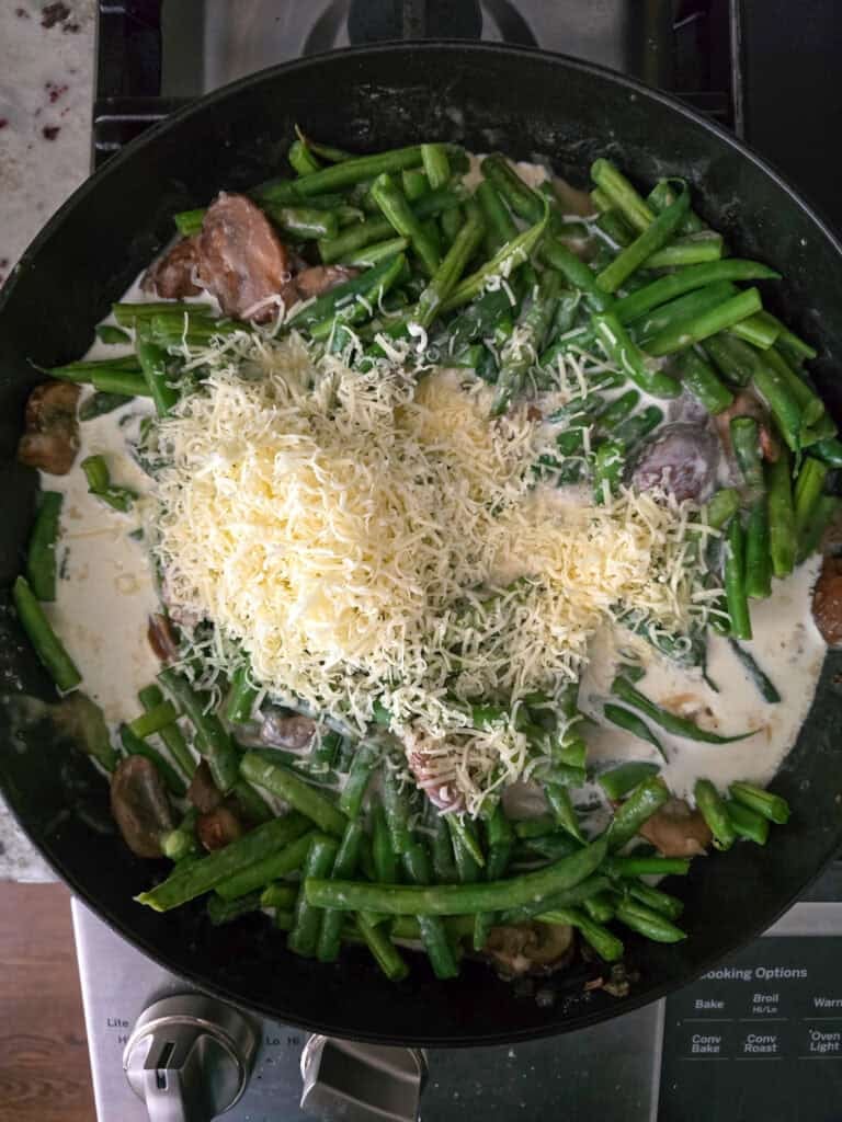 Green Bean Casserole with Crispy Shallots preparation